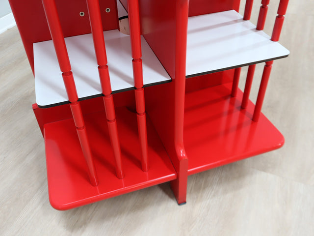 Modular Italian red lacquered solid wood bookshelf, 1960s