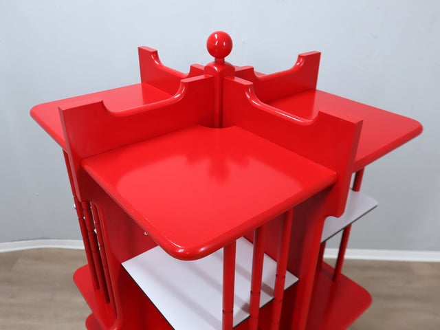 Modular Italian red lacquered solid wood bookshelf, 1960s