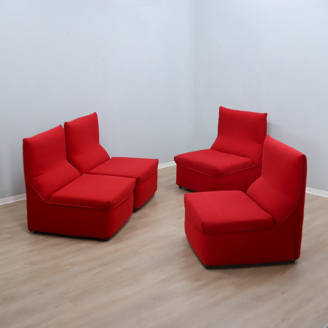 Set 4 red 1970s Baia modular chairs by Citterio & Nava. 4 fauteuils modulables Baia Citterio Nava. 4er Set Baia Sessel Citterio Nava 1970.