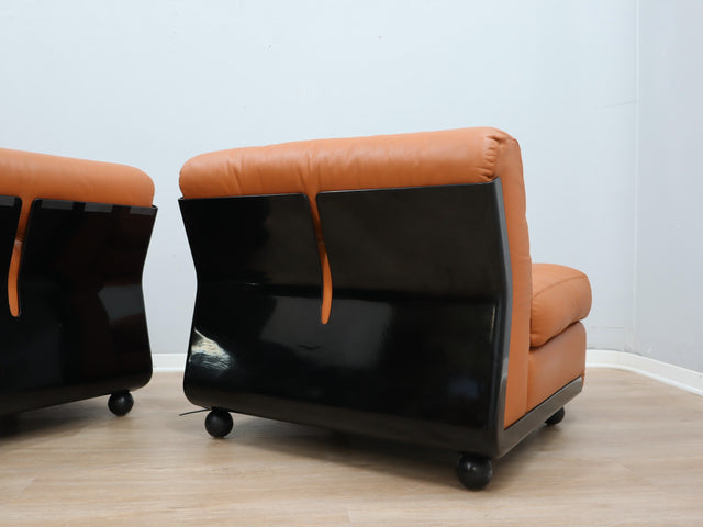 Amanta leather armchairs Cognac-Leder restauriert fauteuils vintage Mario Bellini C&B Italia 1960s