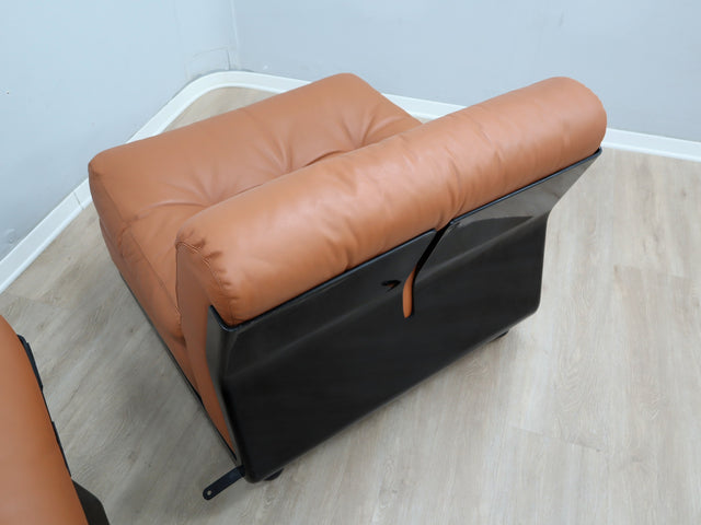 Amanta leather armchairs Cognac-Leder restauriert fauteuils vintage Mario Bellini C&B Italia 1960s