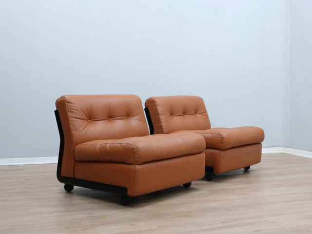 Amanta leather armchairs Cognac-Leder restauriert fauteuils vintage Mario Bellini C&B Italia 1960s