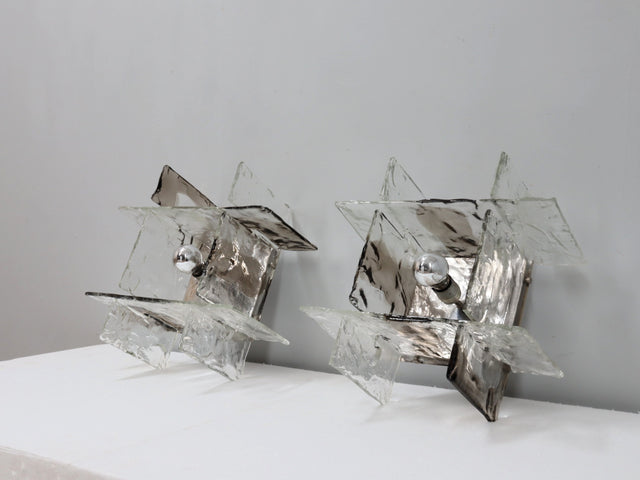 Pair of 1960s Carlo Nason Murano Glass Sconces Wandleuchten, Apliques cristal Murano