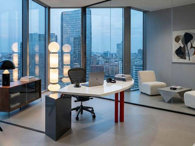 1980s Saporiti Post-Modern desk by Franco Corradini, sail-shaped white top, red metal legs. Scrivania vintage anni 80. Bureau Memphis design.