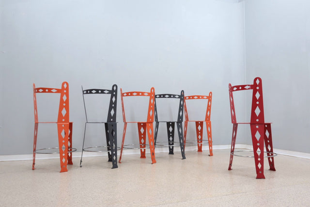Post modern set of 6 lacquered metal chairs ARTIFORT 2000s