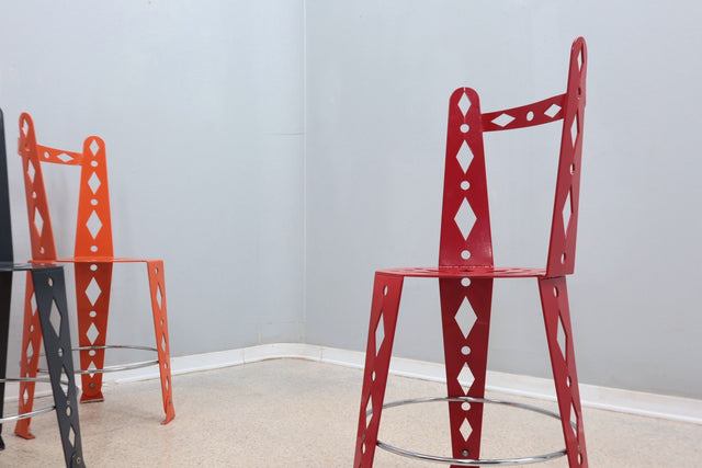 Post modern set of 6 lacquered metal chairs ARTIFORT 2000s