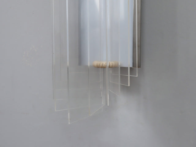 Set of 3 Italian chrome and acrylic blades wall sconces 1970s