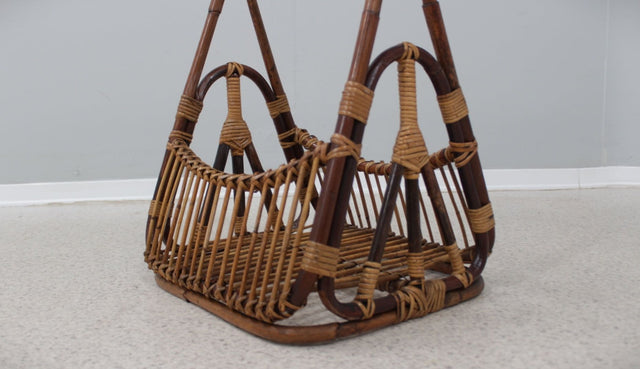 Vintage rattan magazine rack F.lli Castano 1950s