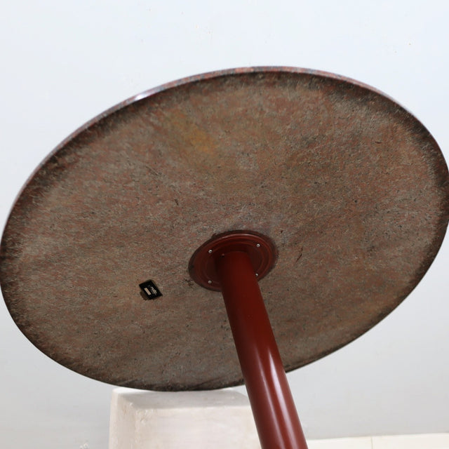 Peter Noever dining table, Zanotta red granite table, 1979 Postmodern marble table, round pedestal dining table