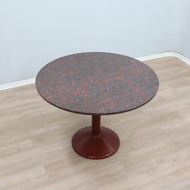 Peter Noever dining table, Zanotta red granite table, 1979 Postmodern marble table, round pedestal dining table
