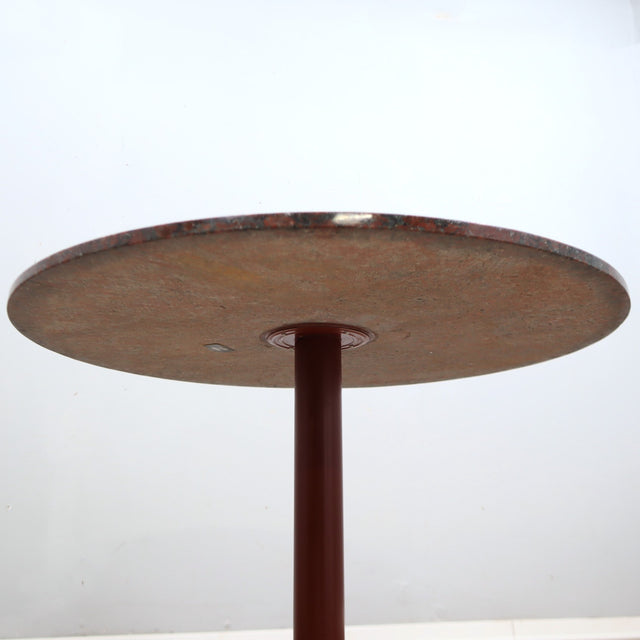 Peter Noever dining table, Zanotta red granite table, 1979 Postmodern marble table, round pedestal dining table