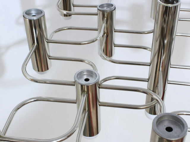 Sciolari chrome modernist design chandelier, Italy 1970s