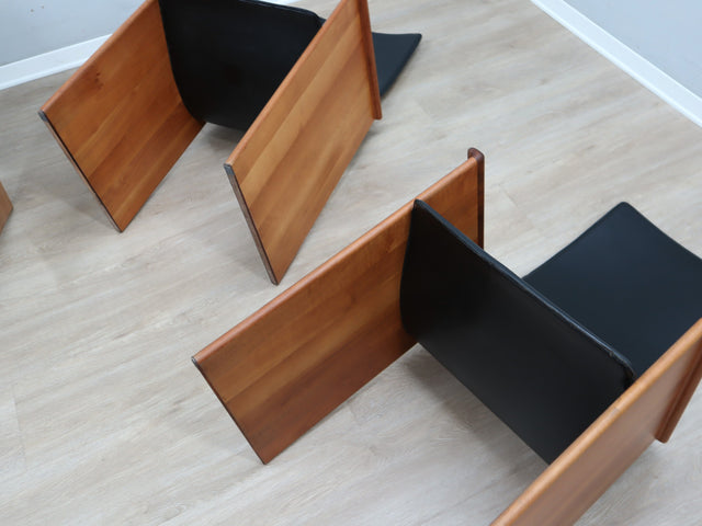 Segesta chairs Afra & Tobia Scarpa for Stildomus 1970s Walnut veneer wood fauteuils en cuir de créateur Designer-Holzstühle