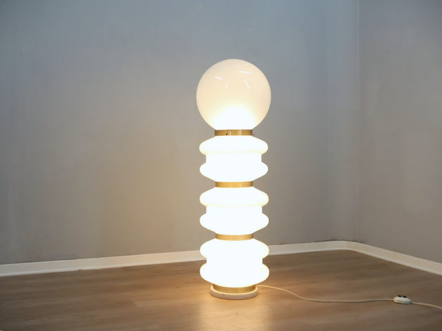 Stilux Milano Birillo 70s Floor Lamp Murano Glass Space Age Design Skulptur. Lampada da Terra Vintage, Verre de Murano, Original Label, Ottime Condizioni.