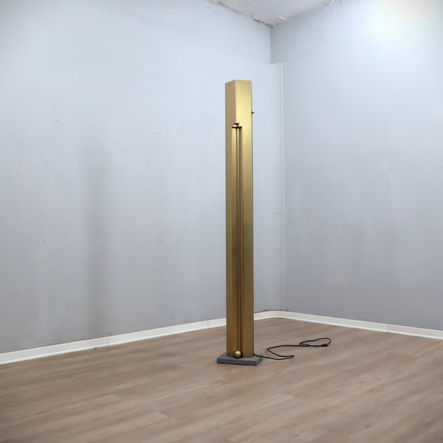 Kazuhide Takahama Totem lamp, gold floor lamp Sirrah 1980s, Italian postmodern lighting, vintage brass floor lamp,