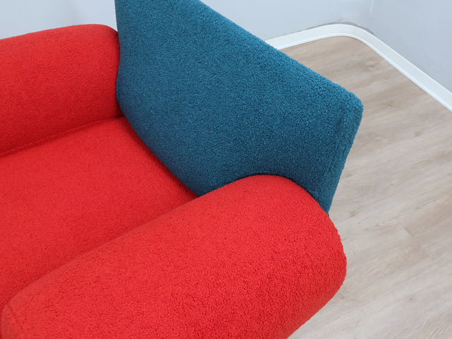 Topolino rocking chair Felice Rossi, 1980s Italian design, Seveso & Trezzi. Poltrona dondolo bouclé. Rare fauteuil bascule. Design Klassiker Schaukel.