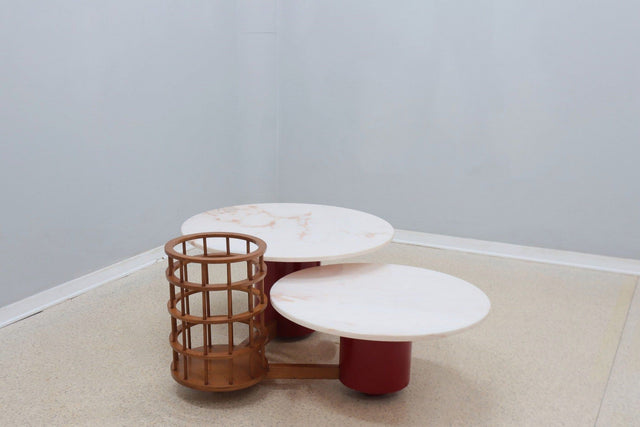 Twin marble coffee table with magazine rack 1980s
