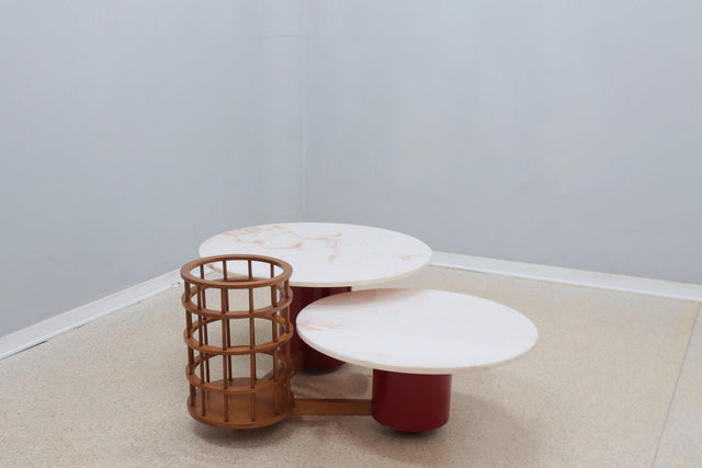 Twin marble coffee table with magazine rack 1980s