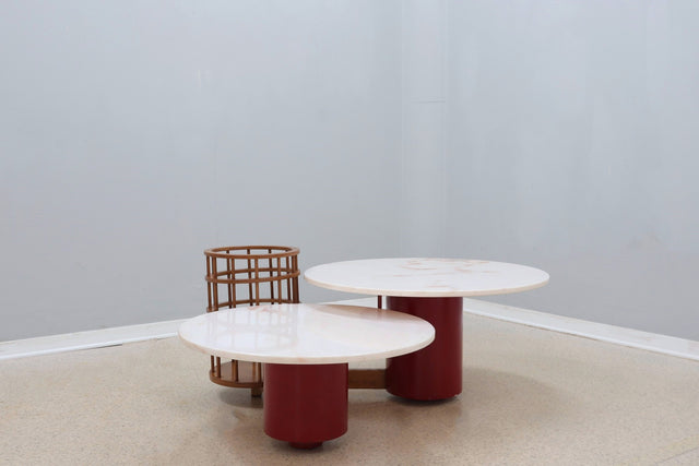 Twin marble coffee table with magazine rack 1980s