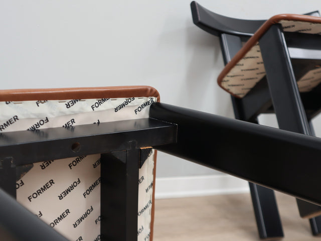 Set of 4 Luigi Vaghi lacquered and leather chairs, FORMER 1970s