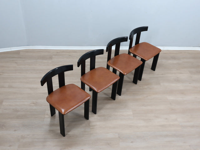 Set of 4 Luigi Vaghi lacquered and leather chairs, FORMER 1970s
