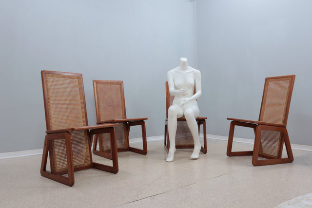 Vienna straw high back dining chairs 1970s, set of 4