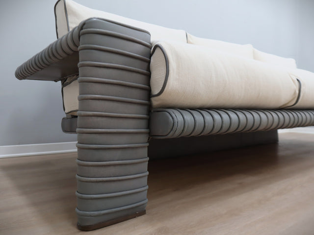 Vintage sofa by Marzio Cecchi in ribbed leather 1970s