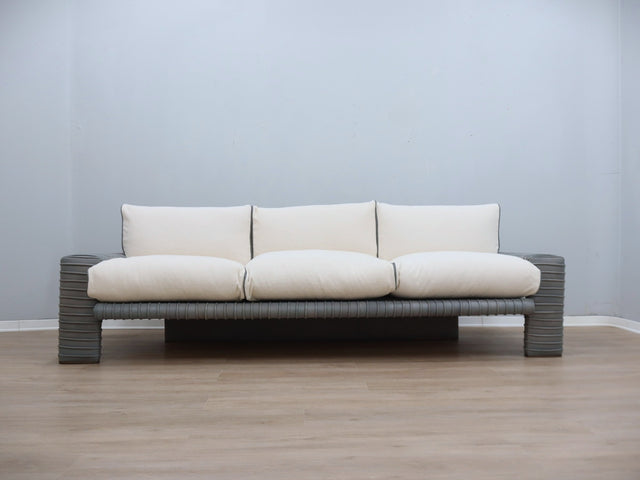 Vintage 3-seater sofa by Marzio Cecchi in ribbed leather 1970s