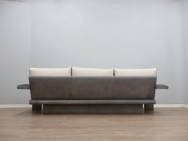 Vintage 3-seater sofa by Marzio Cecchi in ribbed leather 1970s