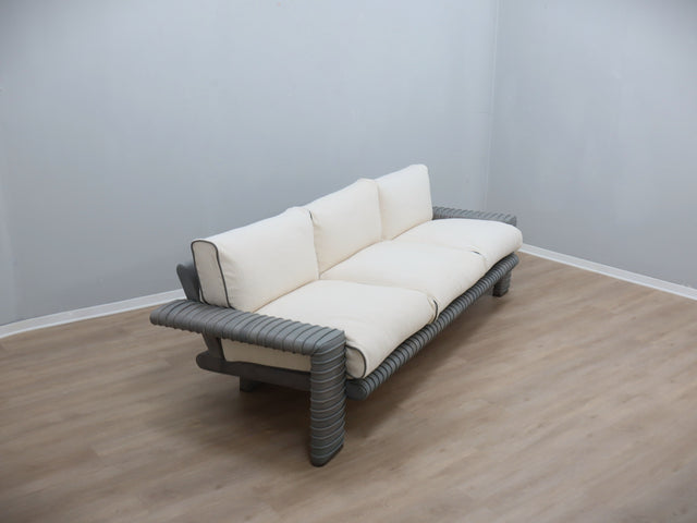 Vintage 3-seater sofa by Marzio Cecchi in ribbed leather 1970s