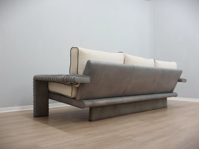 Vintage 3-seater sofa by Marzio Cecchi in ribbed leather 1970s