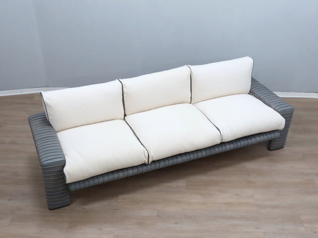 Vintage 3-seater sofa by Marzio Cecchi in ribbed leather 1970s