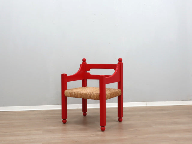 Vintage rustic-design red lacquered chair, Italy 1960s