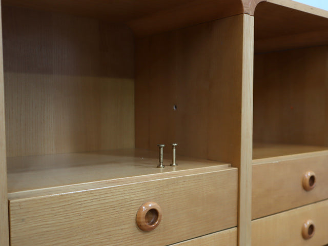 Pair of tall vintage birch wood bedside tables / entryway console 1970s