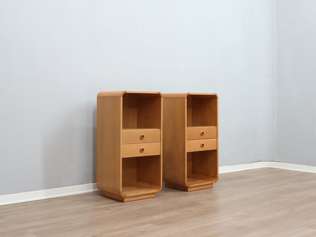 Pair of tall vintage birch wood bedside tables / entryway console 1970s