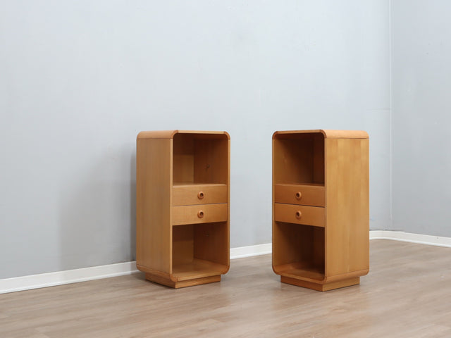 Pair of tall vintage birch wood bedside tables / entryway console 1970s
