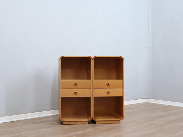 Pair of tall vintage birch wood bedside tables / entryway console 1970s