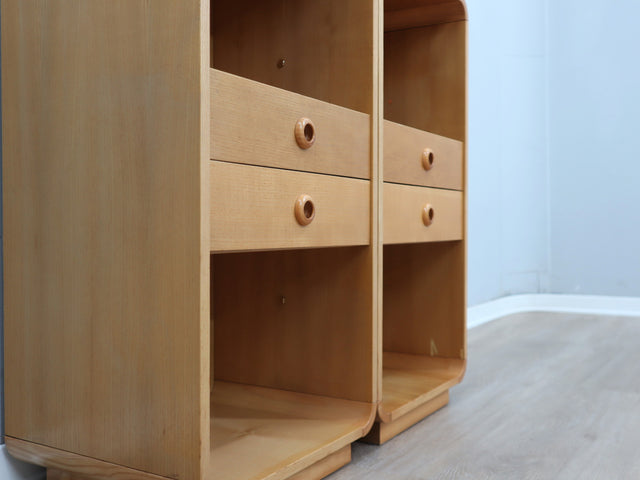 Pair of tall vintage birch wood bedside tables / entryway console 1970s