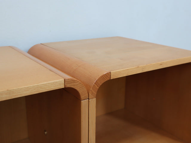 Pair of tall vintage birch wood bedside tables / entryway console 1970s