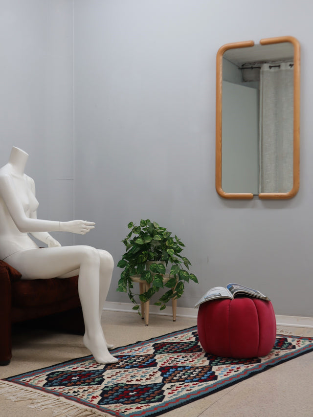 Vintage curved ash wood mirror 1970s