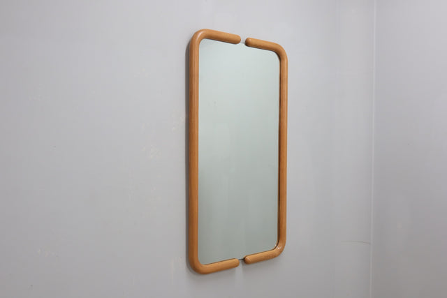 Vintage curved ash wood mirror 1970s