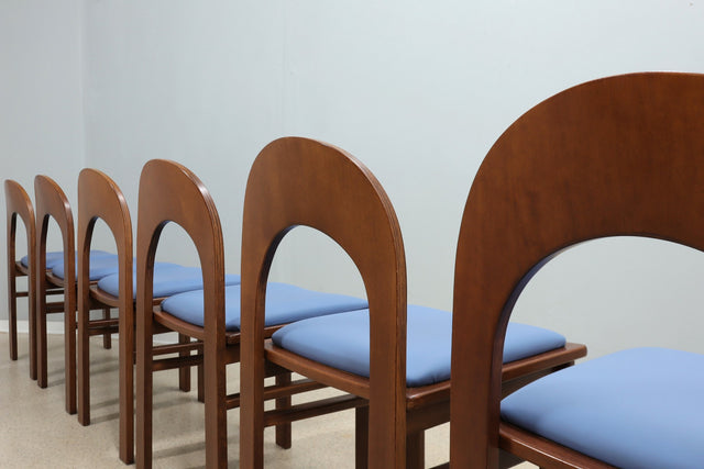A. Caraceni for Tagliabue 6 curved wood dining chairs 1970s