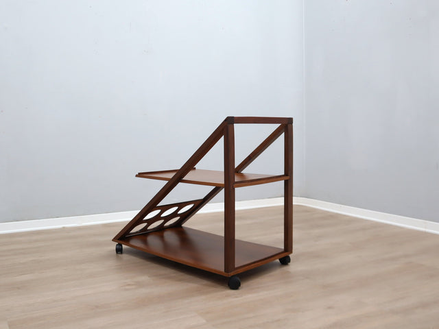 Carrello Bar Vintage 70s Legno Geometria Asimmetrica. Mid-Century Modern Trolley Wood Bar Cart Chariot de Service Bois.