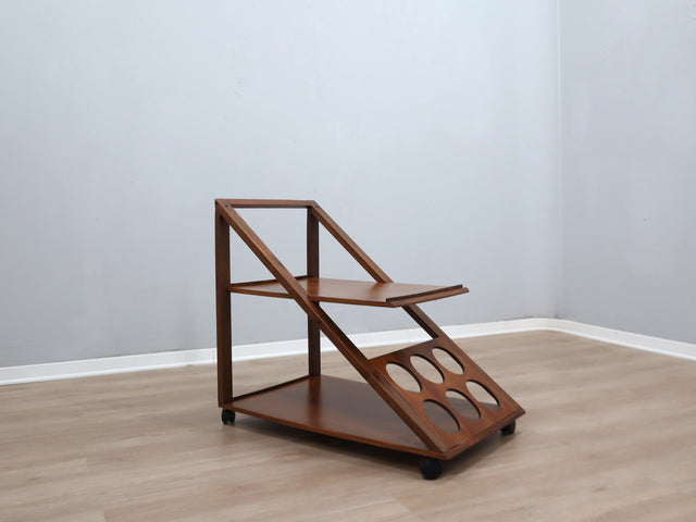 Carrello Bar Vintage 70s Legno Geometria Asimmetrica. Mid-Century Modern Trolley Wood Bar Cart Chariot de Service Bois.