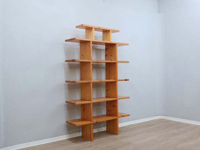 Libreria anni 70 (Modulares Bücherregal 70er) in larice naturale Meuble en mélèze naturel, Vintage room divider bookcase e Estantería modular trasformabile.