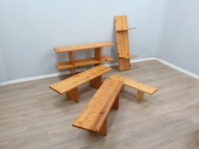 Ideal Form vintage modular bookcase natural larch wood 1970s