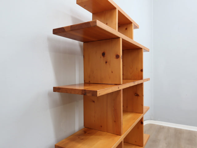 Ideal Form vintage modular bookshlef natural larch wood 1970s