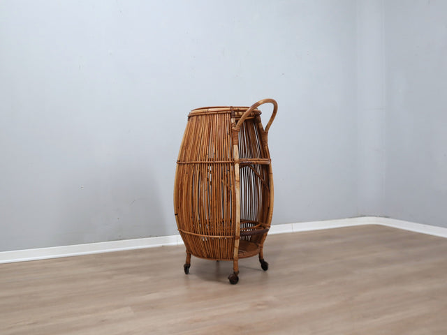 Vintage 1960s Carrello bar anni 60 rattan Italian Rattan Bar Cart, Chariot bar rotin Rattan Barwagen, Carrito de mimbre