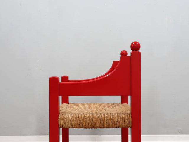 Vintage rustic-design red lacquered chair, Italy 1960s