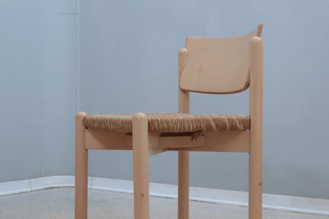 Vintage rustic dining chairs with straw seat 1970s